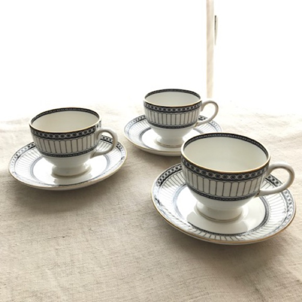 3 Wedgwood Colonnade Black Teacup & Saucer Sets